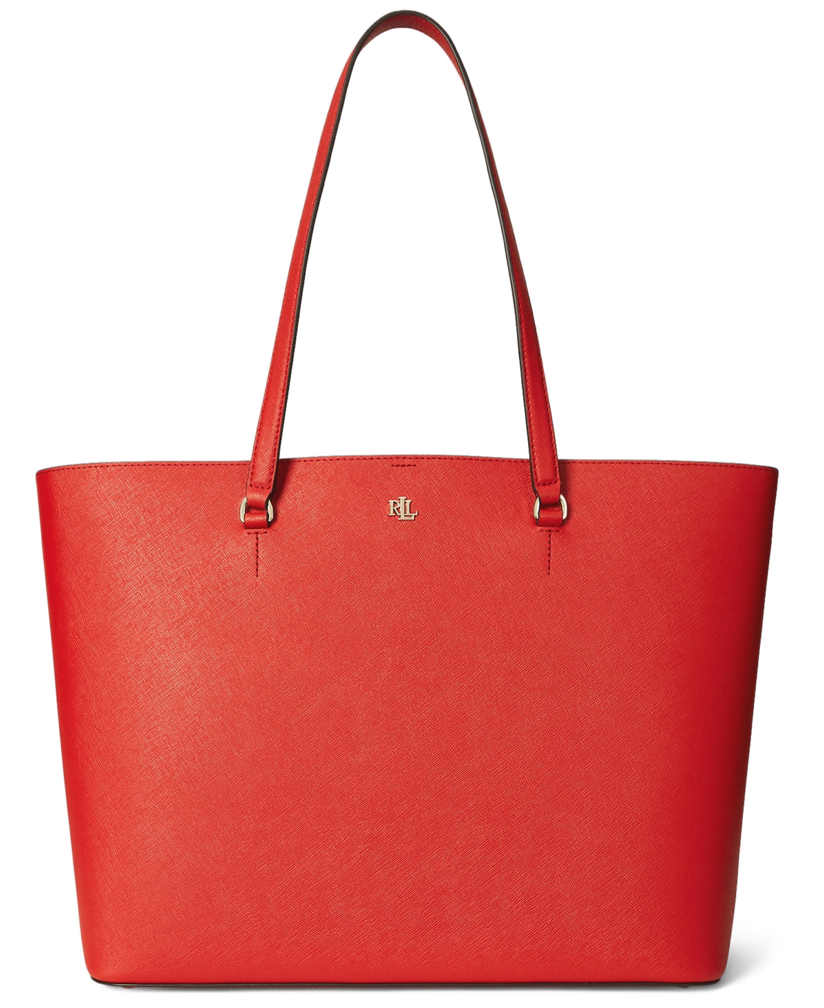 Ralph Lauren Karly Crosshatch Leather Large Tote In Red