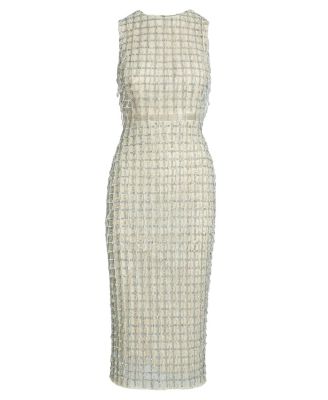 Women's Sleeveless High Neck Beaded Midi Sheath Dress