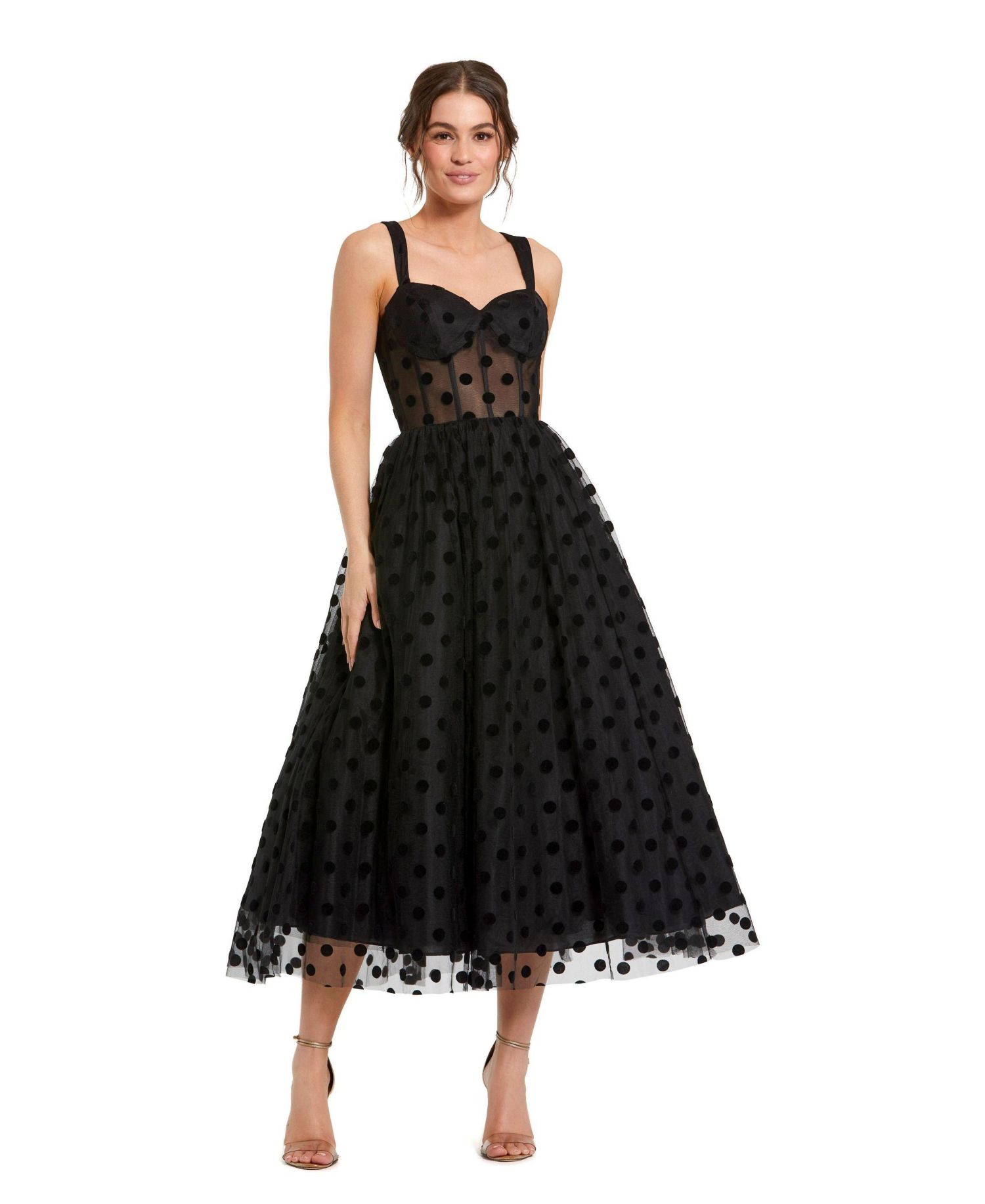 Women's Polka Dot Net Bustier A-Line Midi Dress