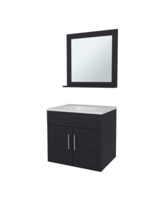 Slater Floating Bathroom Vanity Set with Sink, Two-Door Cabinet, and Mirror,Wengue