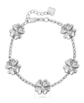 Five Clover Heart Chain Bracelet in Sterling Silver, 7.0 in adj to 8.0 in