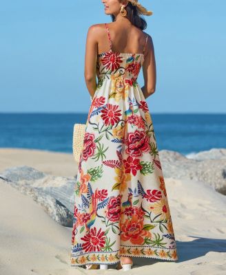 Women's Vibrant Oasis Tropical Maxi Beach Dress