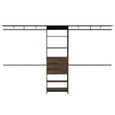 Zamora Adjustable Closet System 69 to 118 Inch with Four Hanging Rods Three Drawers and Five Shelves