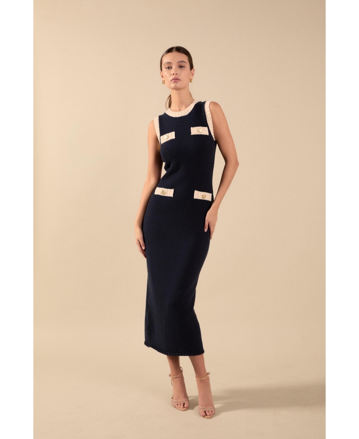 Women's Crochet Knit Maxi Dress - Navy/cream