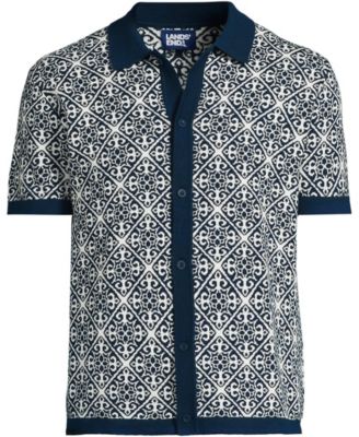 Men's Short Sleeve Tile Jacquard Button Down Sweater Polo