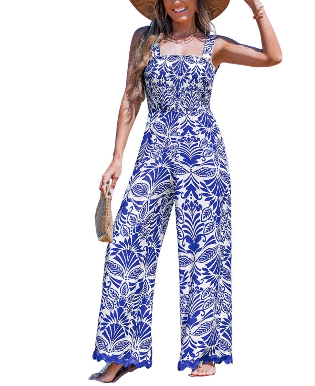 Women's Whimsical Bloom Ornate Jumpsuit - Medium blue
