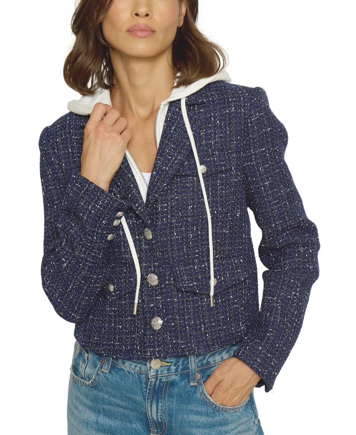 Women's Crop Tweed Dickie Blazer - Navy multi