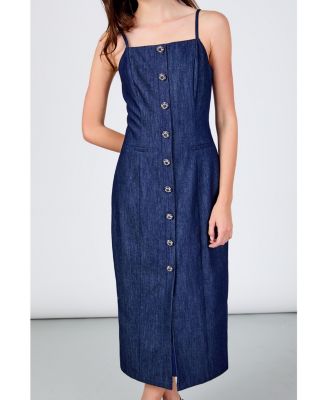 Women's High Neck Denim Midi Dress