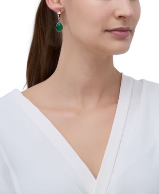 Lab-Created Pink Sapphire Dangle Hoop Earrings (22-3/4 ct. t.w.) in 24k Gold-Plated Sterling Silver (Also Available in Green Onyx & Onyx)