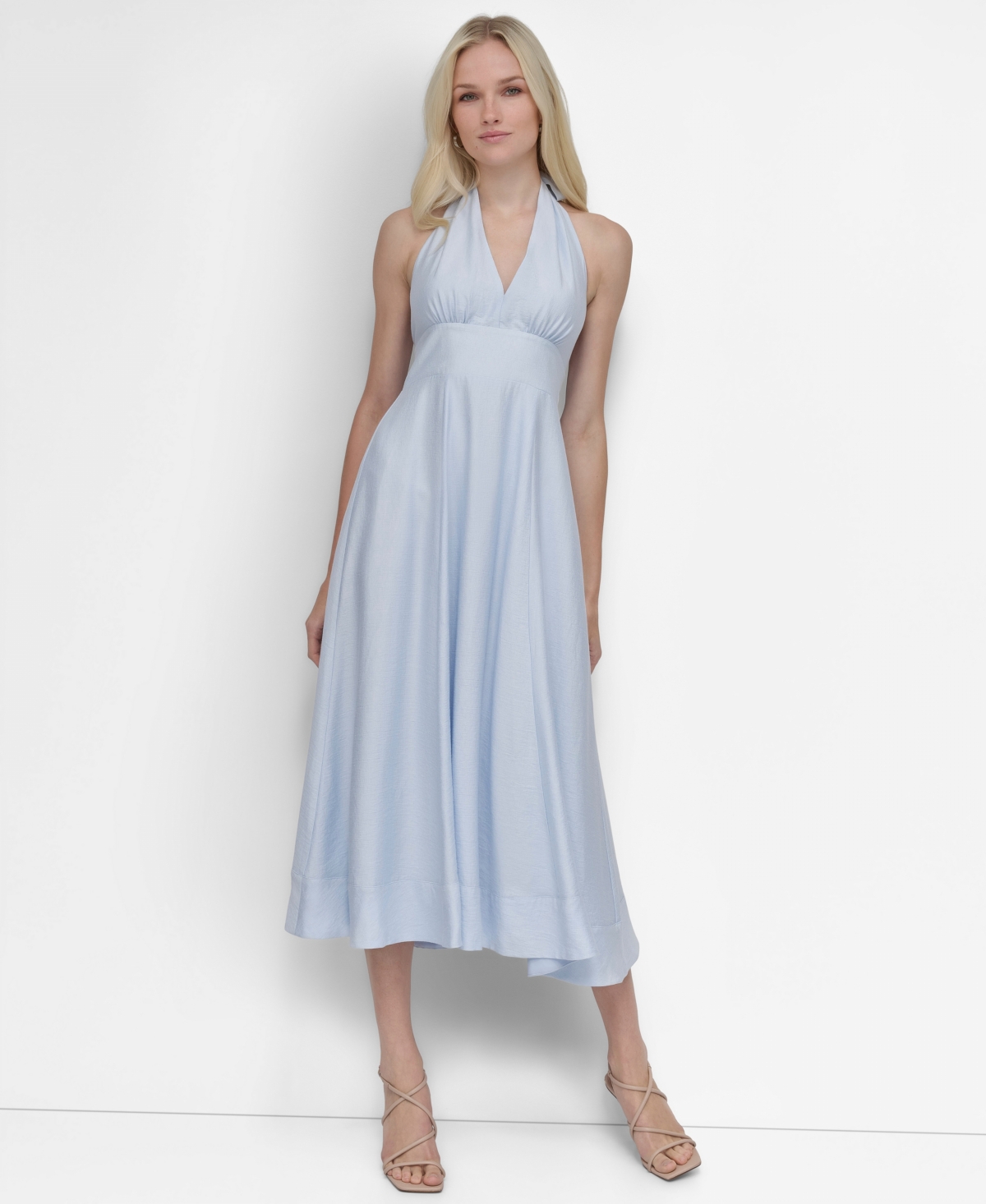 Women's Halter V-Neck Tie-Back Midi Dress - Ivory