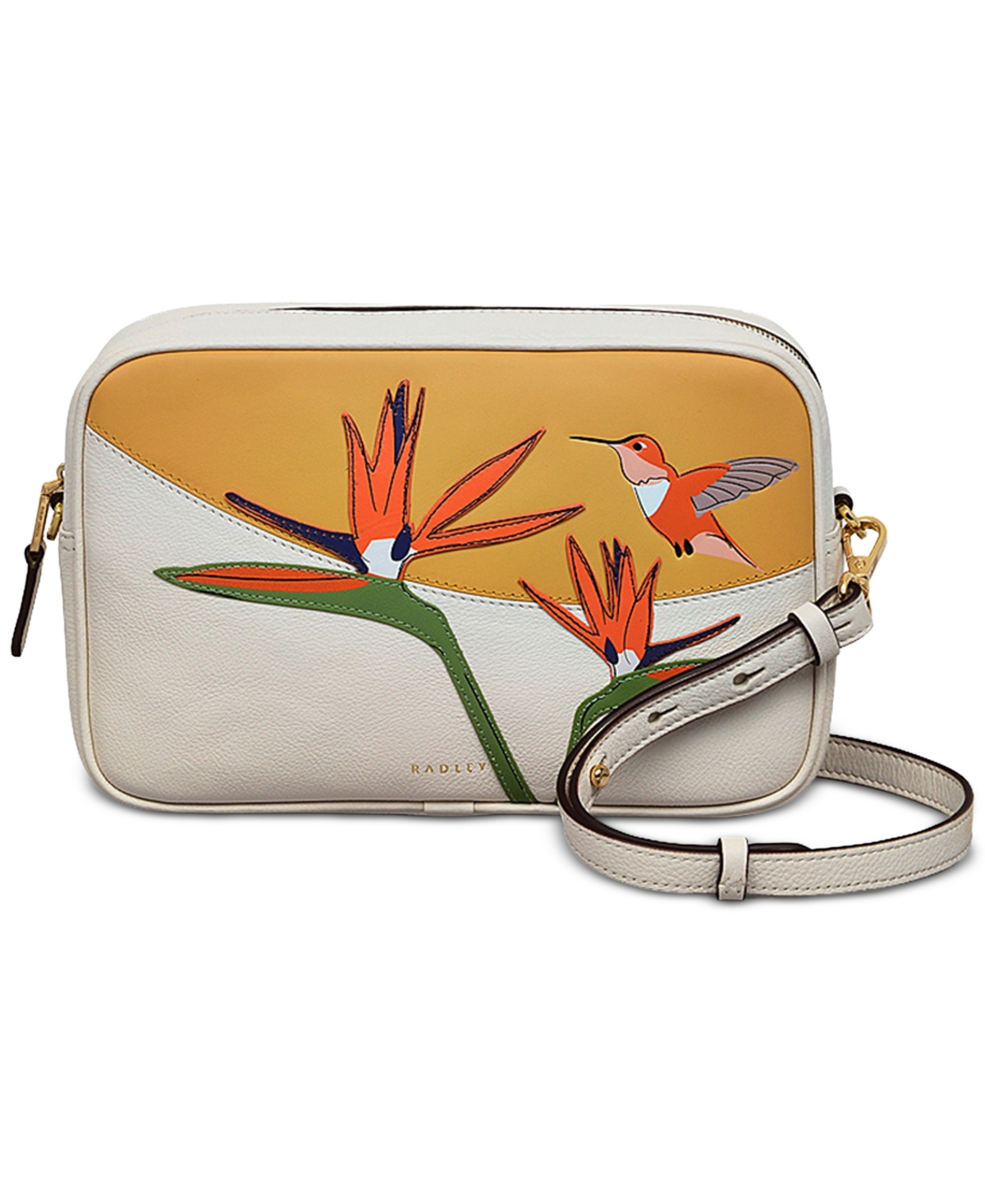 Birds Of Paradise Small Leather Zip Around Crossbody - Chalk