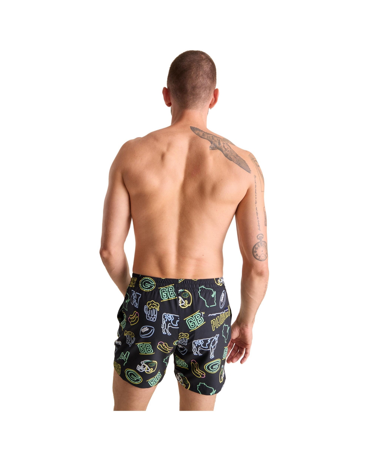 Chubbies Men's 5.5" Black Green Bay Packers The Neon Lined Classic Swim Trunks In Black