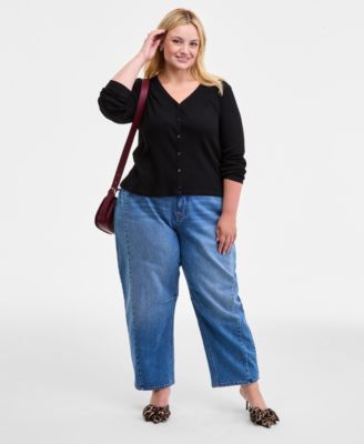 Trendy Plus Striped V-Neck Button-Front Cardigan