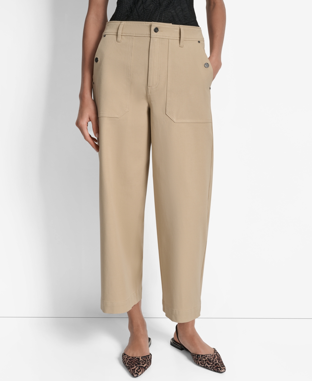 Dkny Women's Crew High-rise Wide-leg Pants In Brown