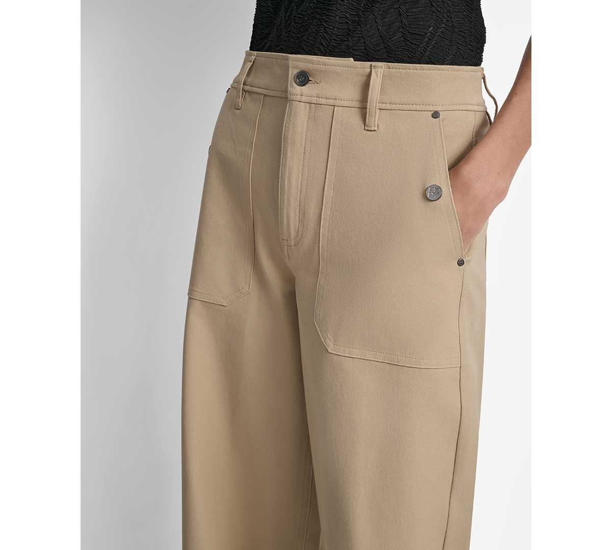 Dkny Button Pocket Crop Wide Leg Pants In Brown