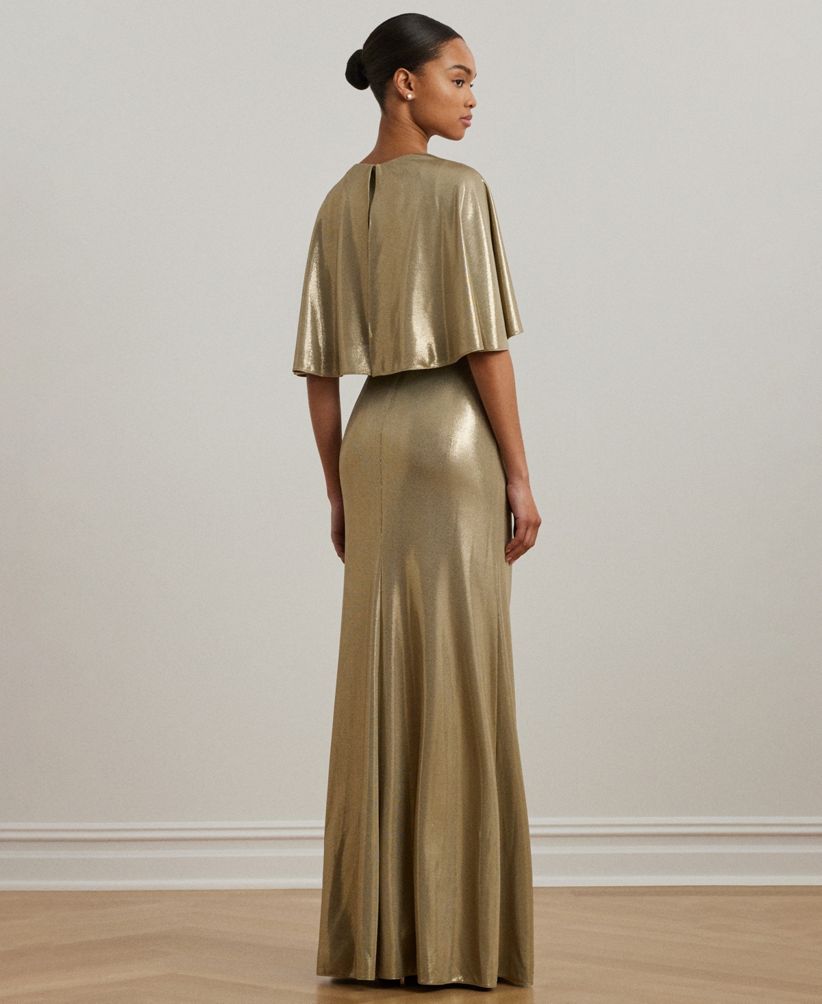 Ralph Lauren Women's Twist-front Cape-overlay Gown In Gold
