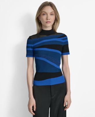 DKNY - Women's Printed Mock-Neck Short-Sleeve Sweater
