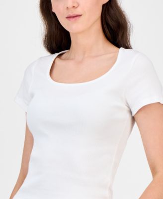 Premium Women's Cotton Rib-Knit Square-Neck Tee
