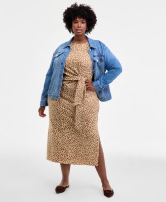 Trendy Plus Leopard-Print Tie-Waist Midi Dress, Macy's Exclusive
