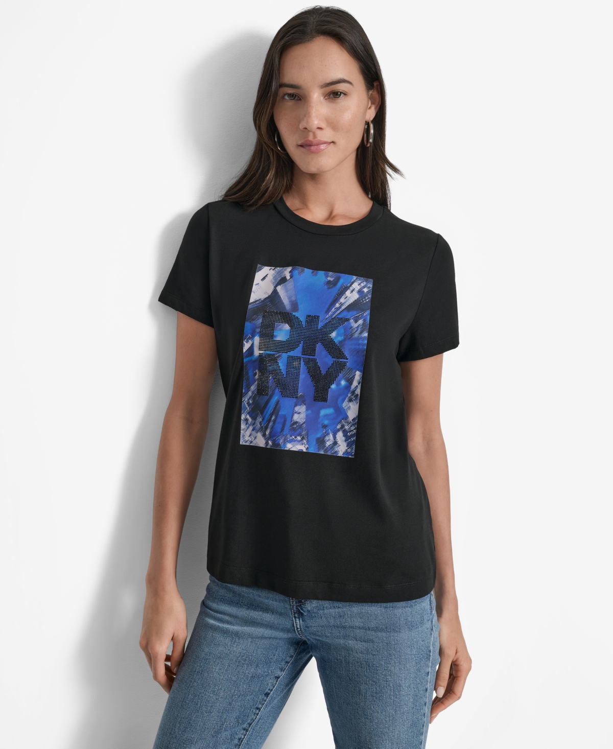 Dkny Women's Skyscraper Logo Crewneck T-shirt In Black