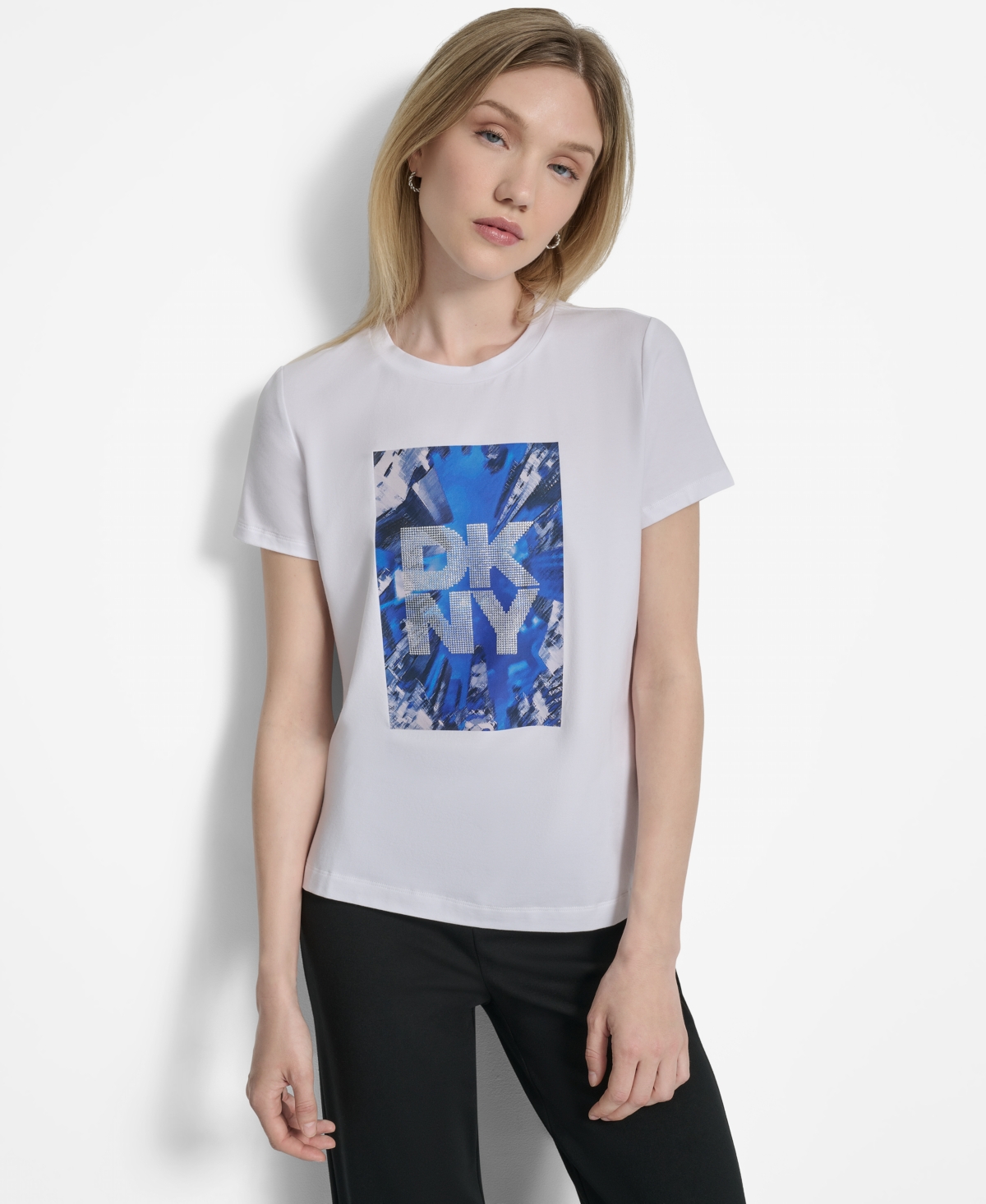 Dkny Women's Skyscraper Logo Crewneck T-shirt In White