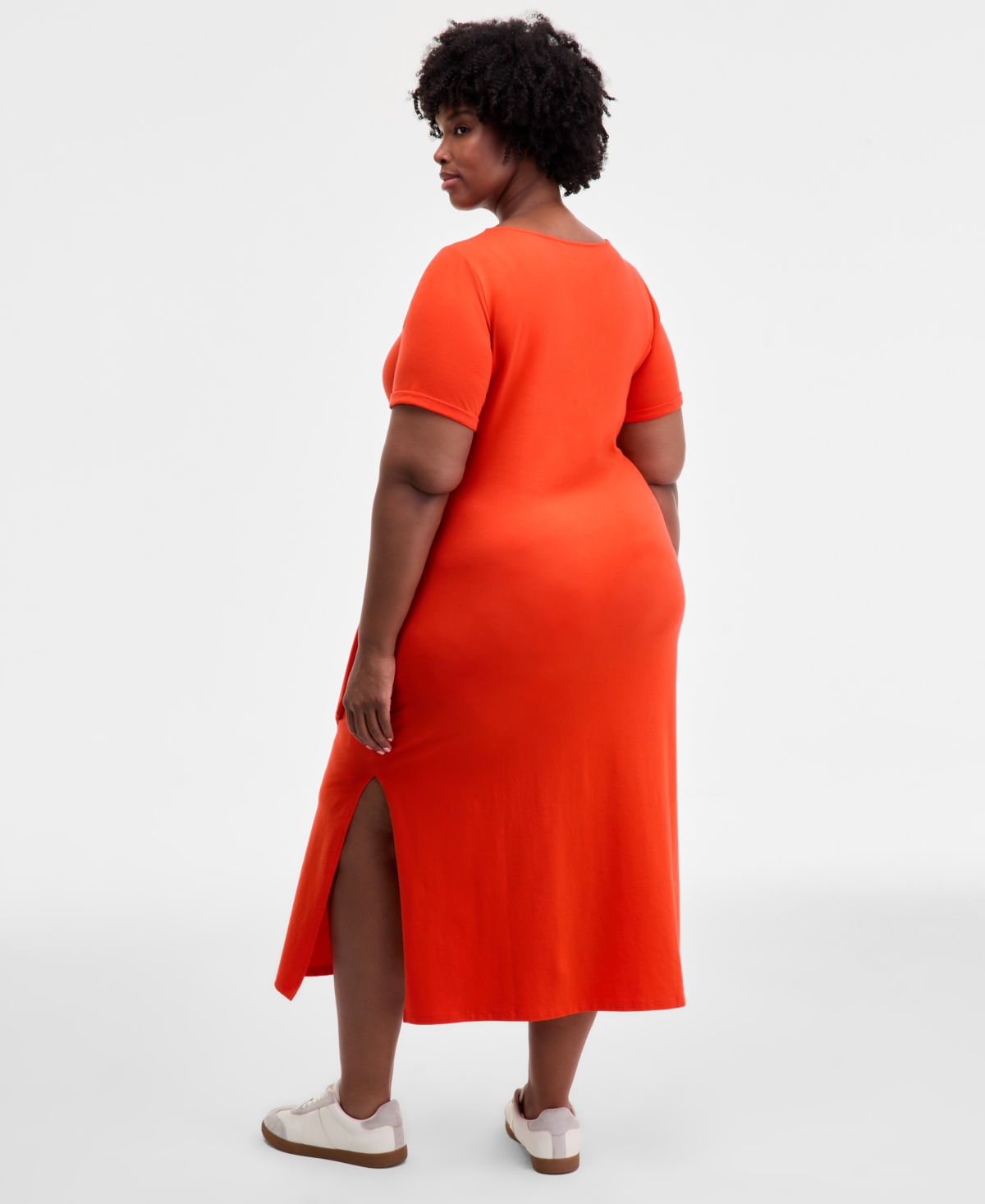On 34th Trendy Plus Size Side-tie Knit Midi Dress, Created For Macy's In Orange