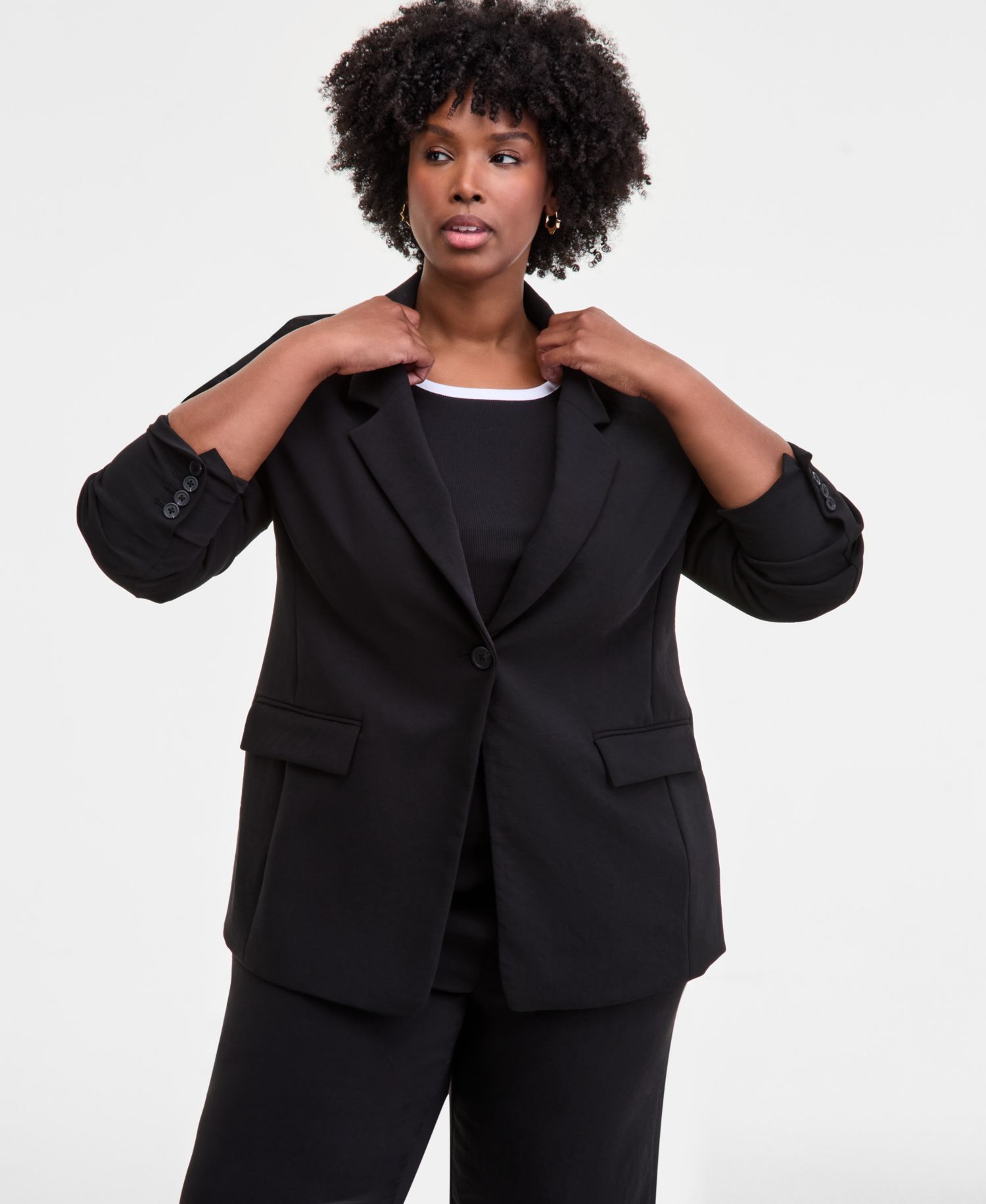 Trendy Plus One-Button Notch-Collar Blazer