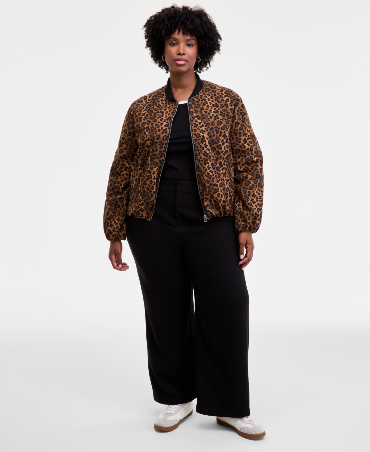 On 34th Trendy Plus Leopard-print Bomber Jacket, Macy's Exclusive