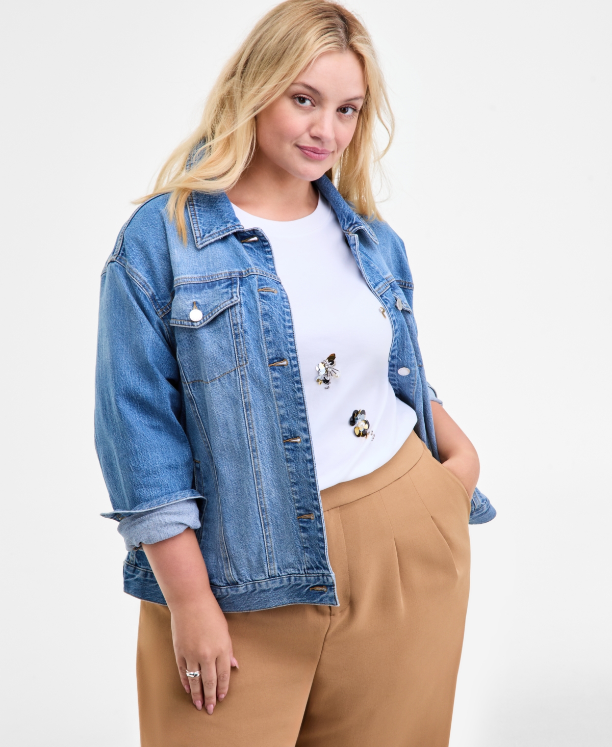 On 34th Trendy Plus Denim Trucker Jacket, Macy's Exclusive