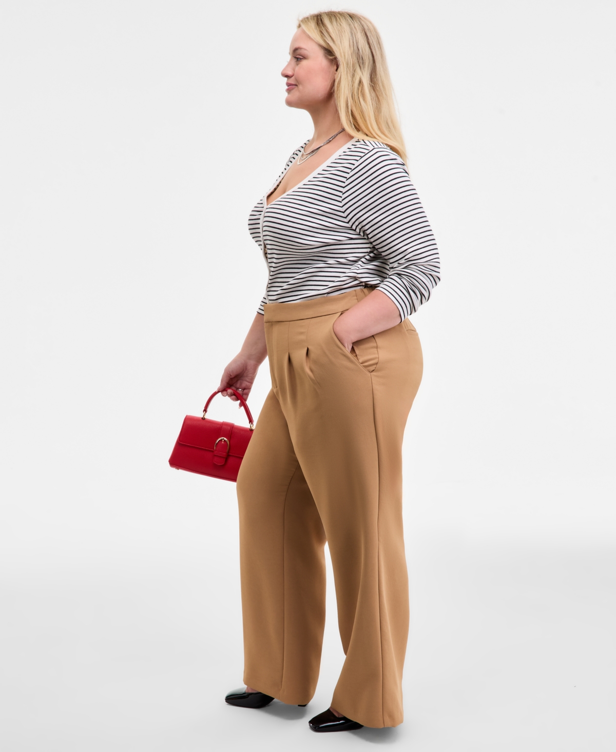 On 34th Trendy Plus Pleat-front Wide-leg Pants, Macy's Exclusive In Brown