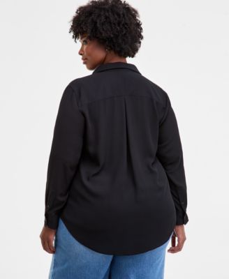 Trendy Plus Solid Button-Front Collared Blouse, Macy's Exclusive