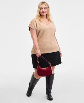 On 34th Trendy Plus V Neck Sweater Vest Solid Ponte Mini Dress Macys Exclusive In Black