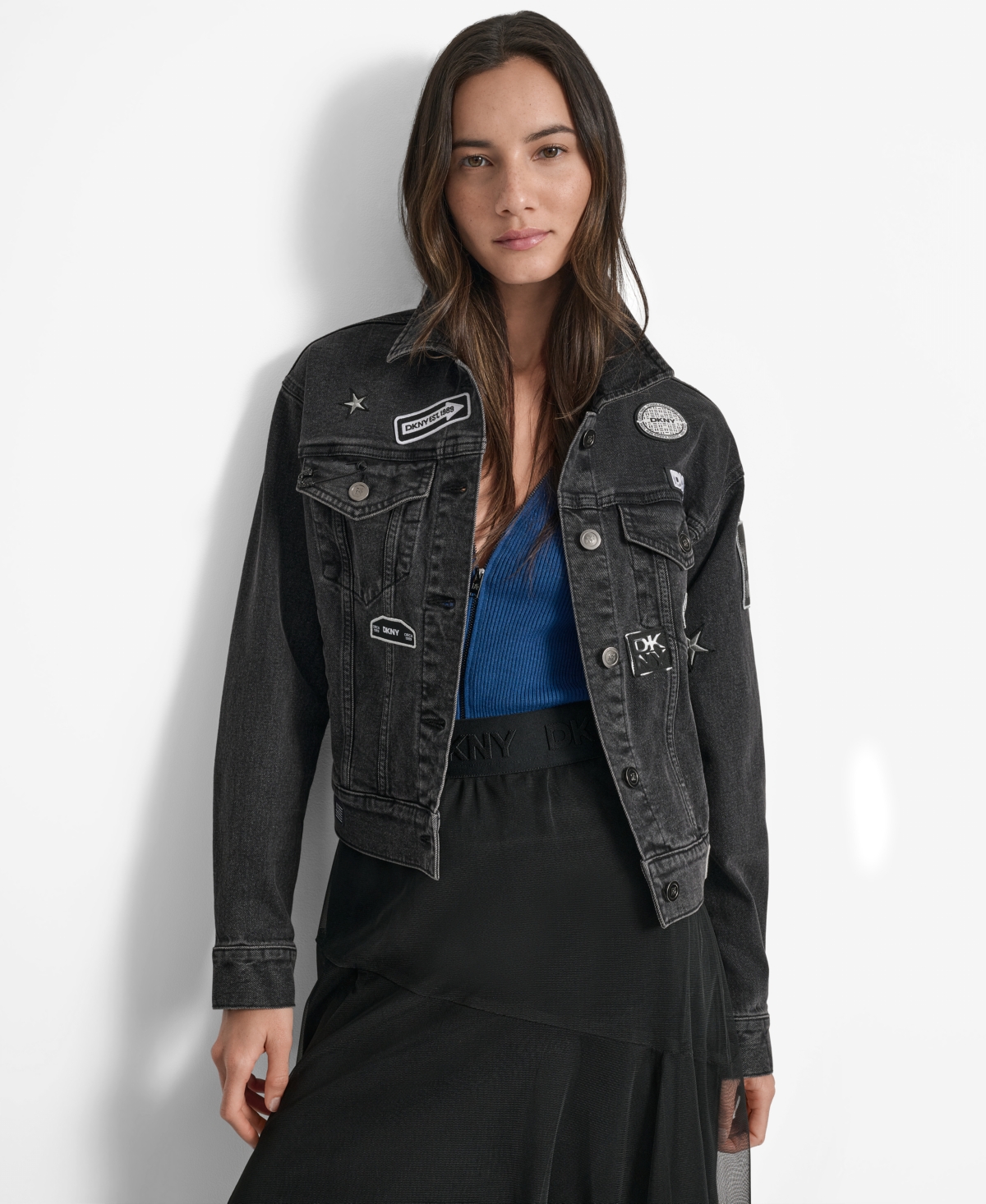 Dkny Women's Pins & Patches Button-front Denim Jacket