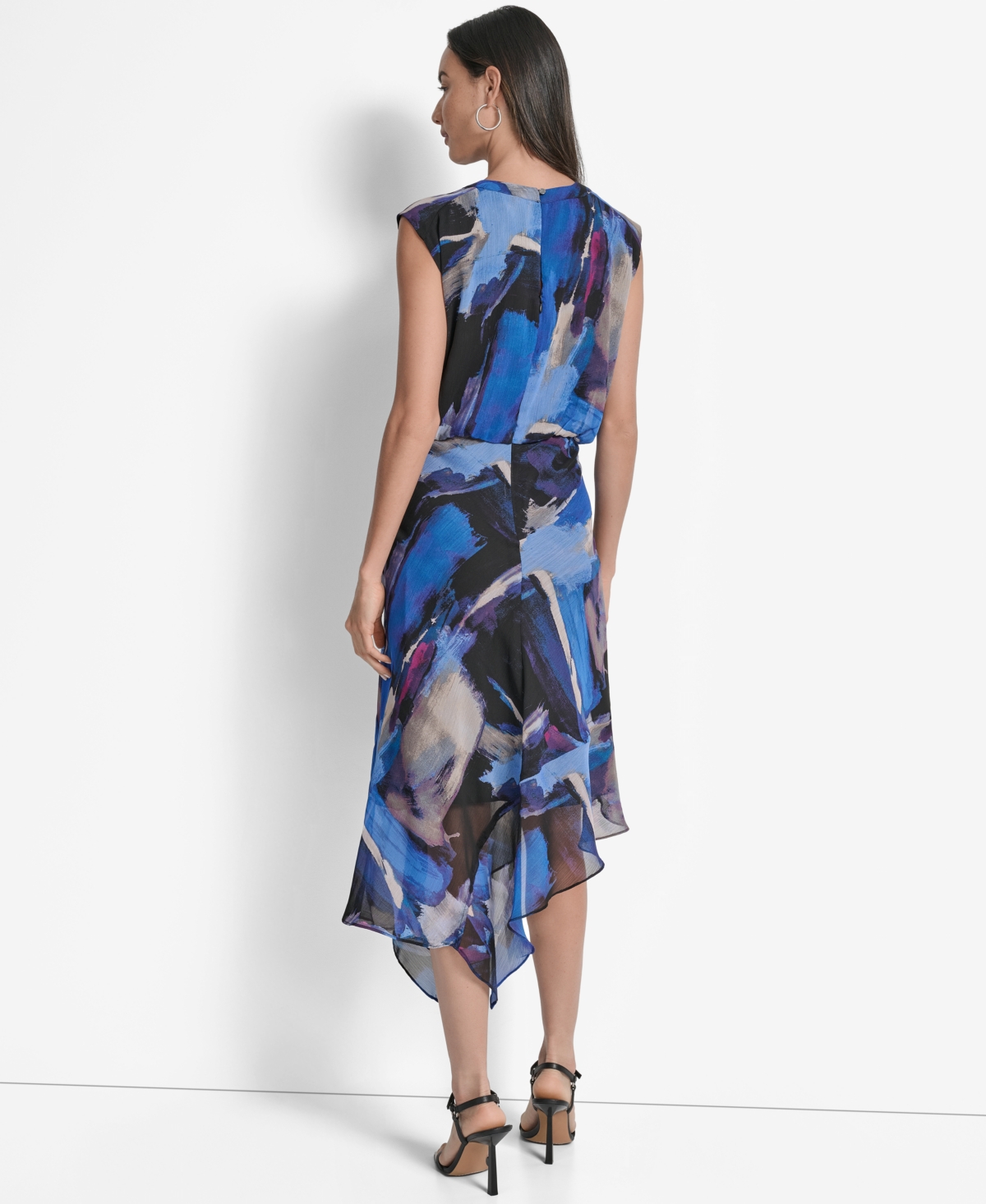 Dkny Sleeveless Asymmetric Midi Dress In Blue