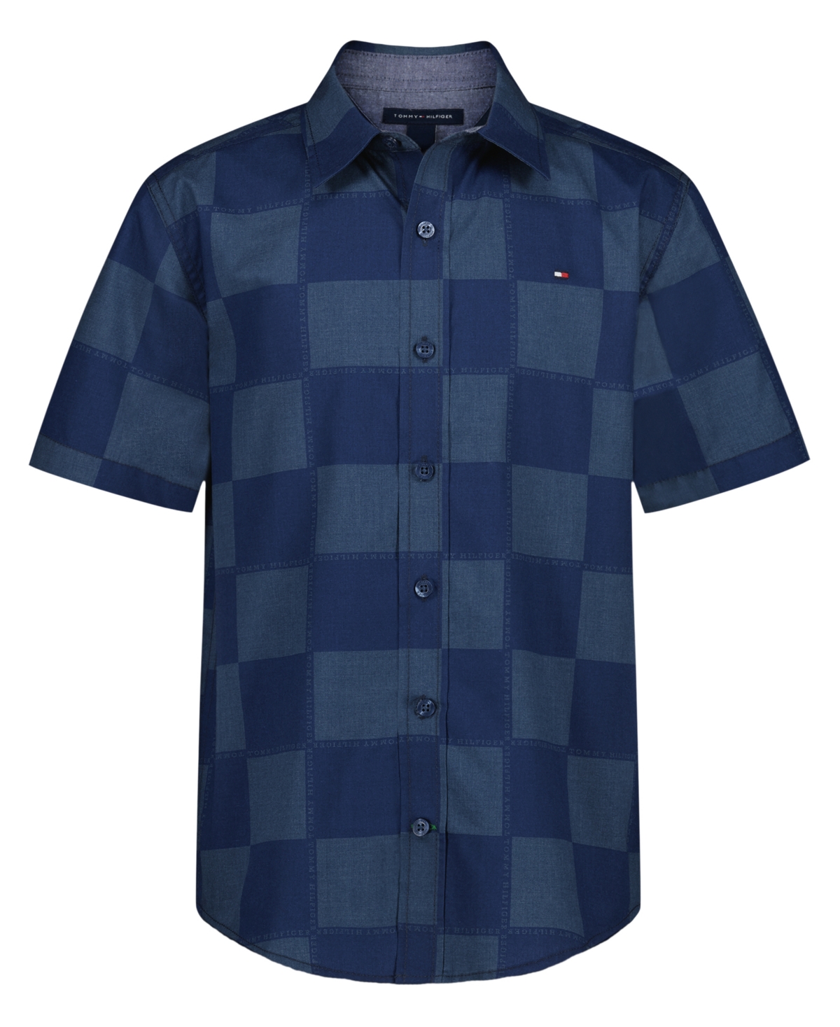 Tommy Hilfiger Kids' Big Boys Check Short Sleeve Woven Shirt In Blue