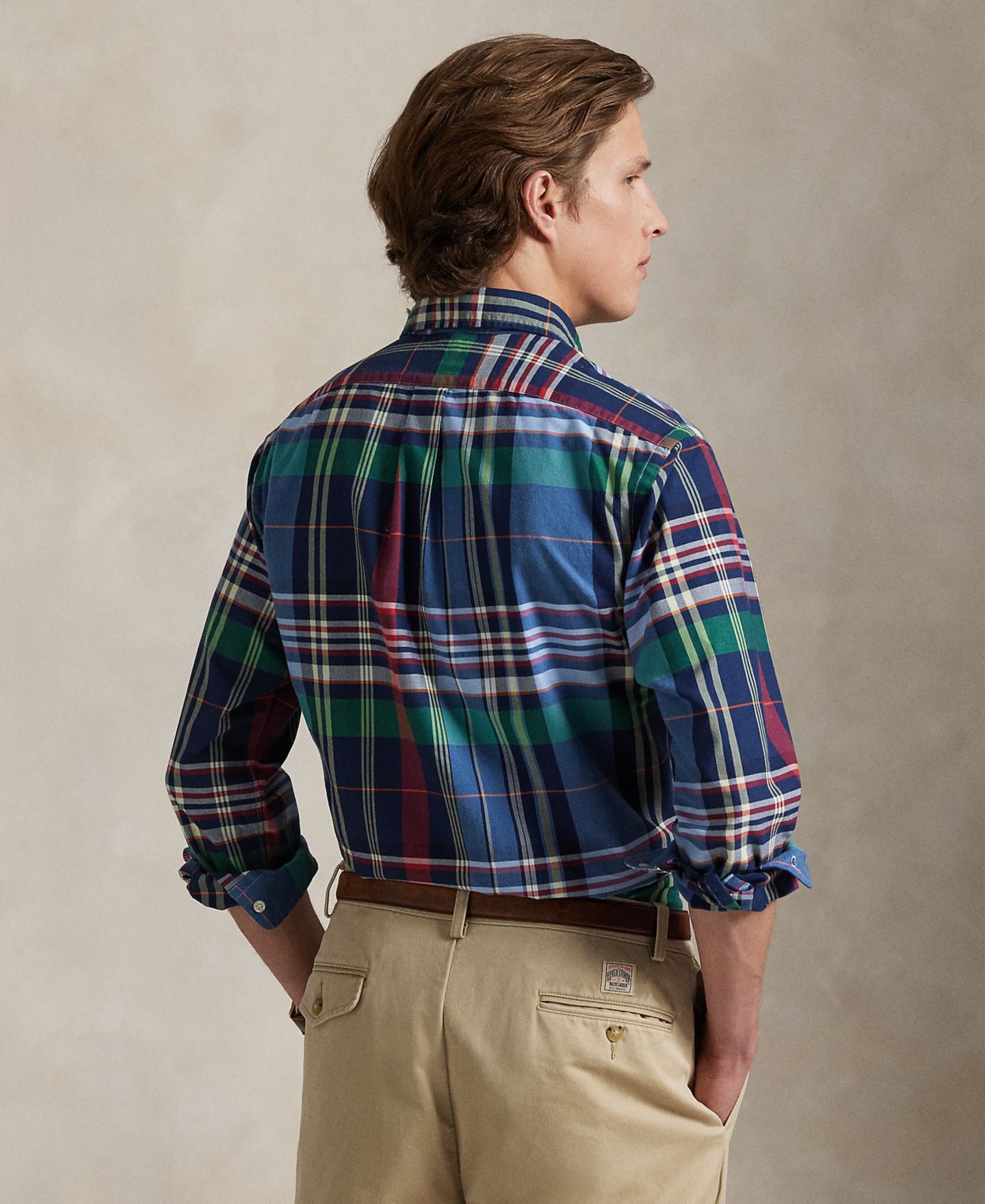 Мужская рубашка Polo Ralph Lauren Classic-Fit Plaid Oxford, цвет: Синий красный разноцветный — фото 4