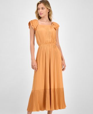 Women's Flutter-Sleeve Elastic-Waist Tiered Midi Dress