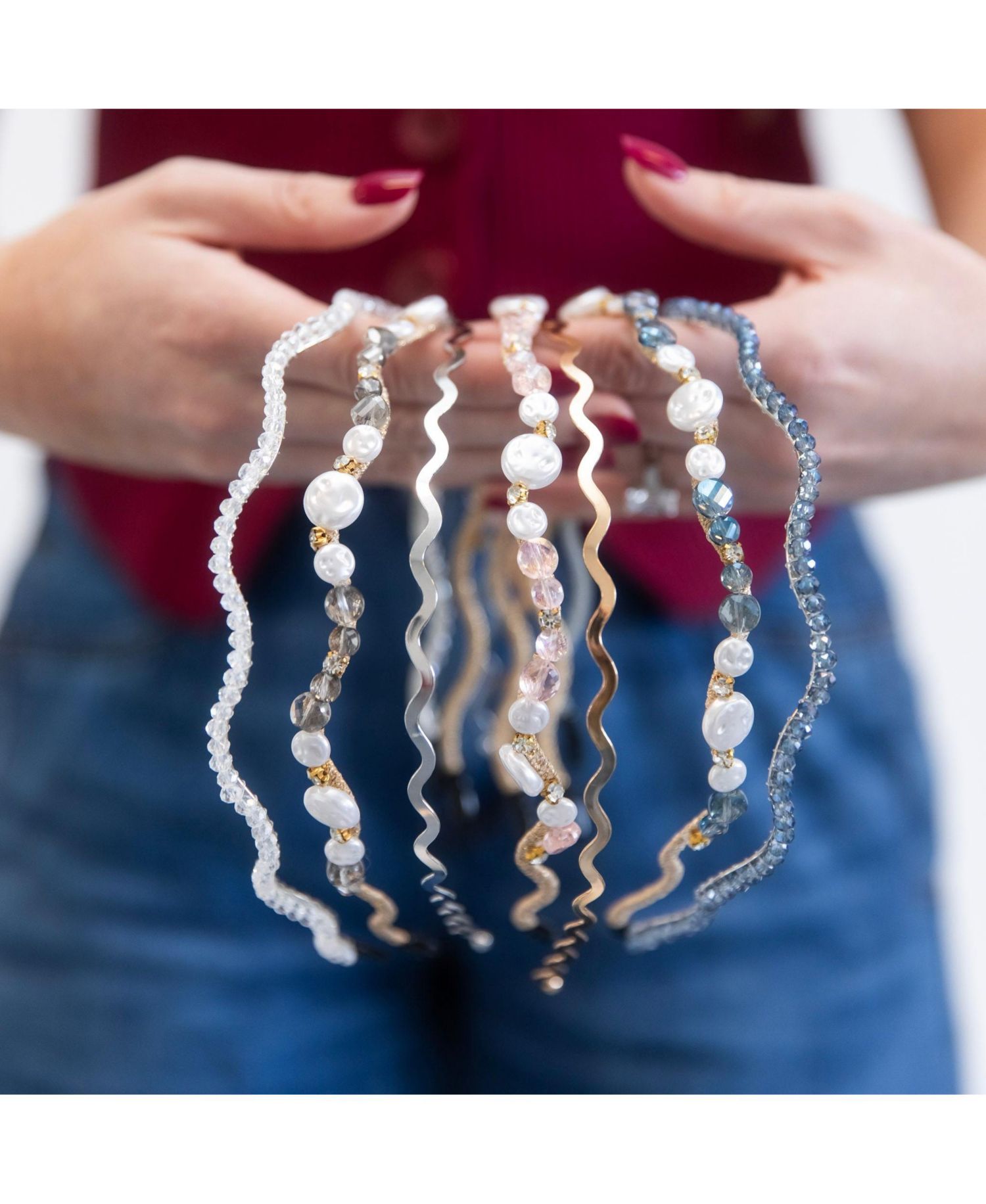 Wavy Oyster Pearl Headband - Ocean Blue