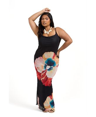 Women's Strappy Floral Print Mesh Maxi Dress