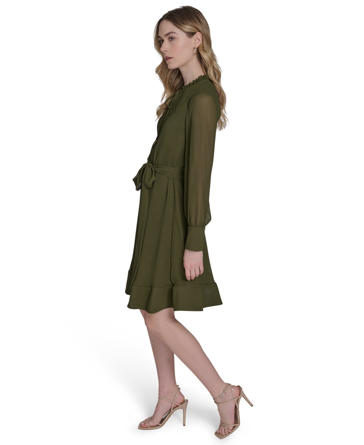 Eliza J Petite Pleated Chiffon V-neck Dress In Green