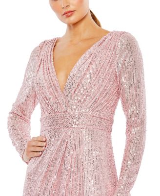 Women's Floor-Length Sequin Gown Featuring Long Sleeves and Sheer Accents