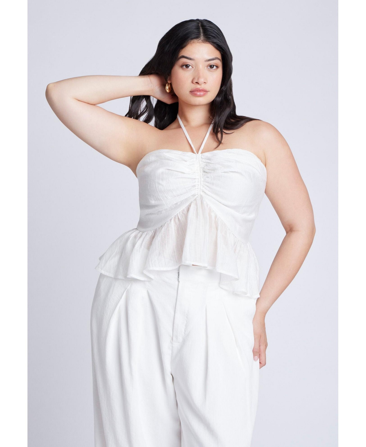 Plus Size Shirred Halter Peplum Top - Jet stream