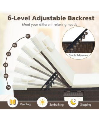 Chaise Lounge w/ 6-level Backrest Comfy Seat & Headrest Backyard Patio