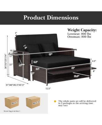 Rattan Loveseat Set Daybed Lounge w/ Storage Ottoman Side Tables Adjust Patio