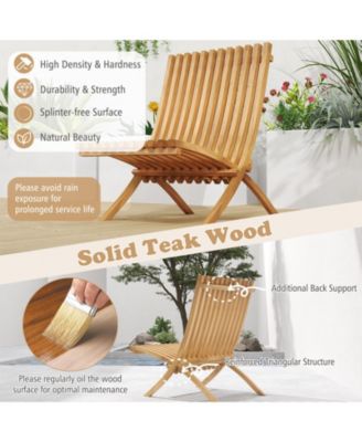 Folding Patio Chair Teak Wood Outdoor Lounge Chair w/ Slatted Seat & Backrest