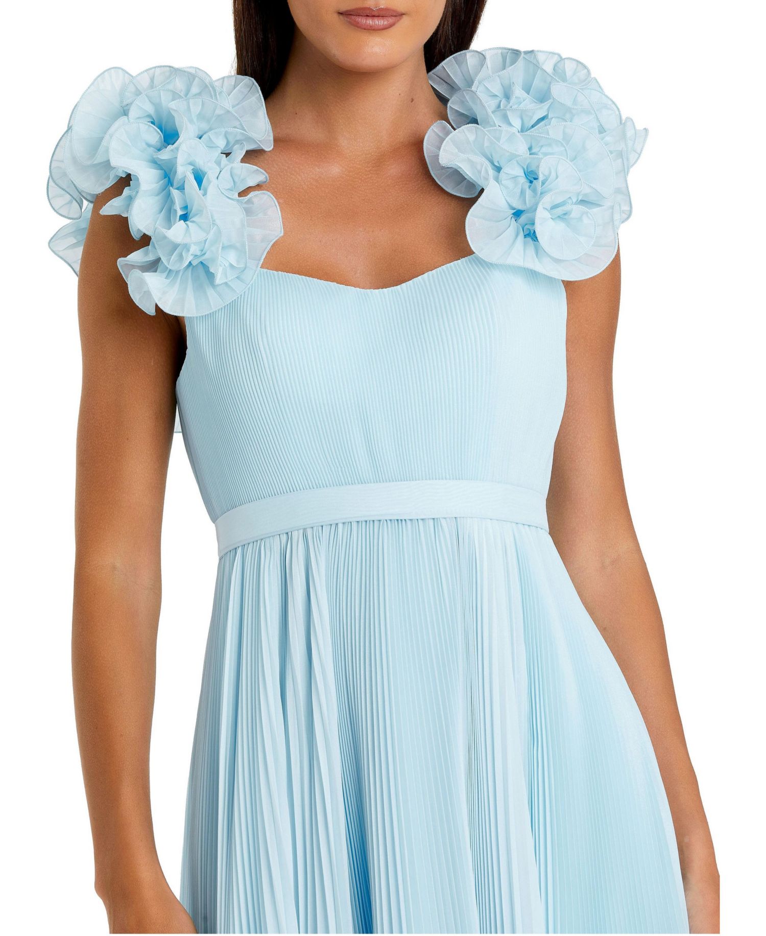 Women's Pleated Organza Gown With Ruffle Straps