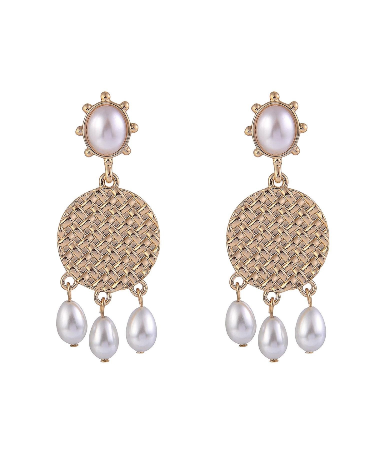 Gold Tone Drop Earrings with Pearl Accents - Gold
