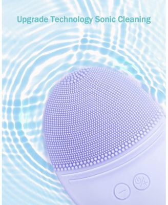 Rechargeable Facial Cleansing Brush, Soft Silicone Waterproof Sonic Vibrating Face Cleaning Brush Compatible with Face Cleansers, 5 Speeds, Violet