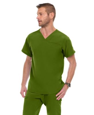 Men's Men Scrubs Set - Stretch V-Neck Scrub Top with 7-Pocket Pants Workwear Wine Large