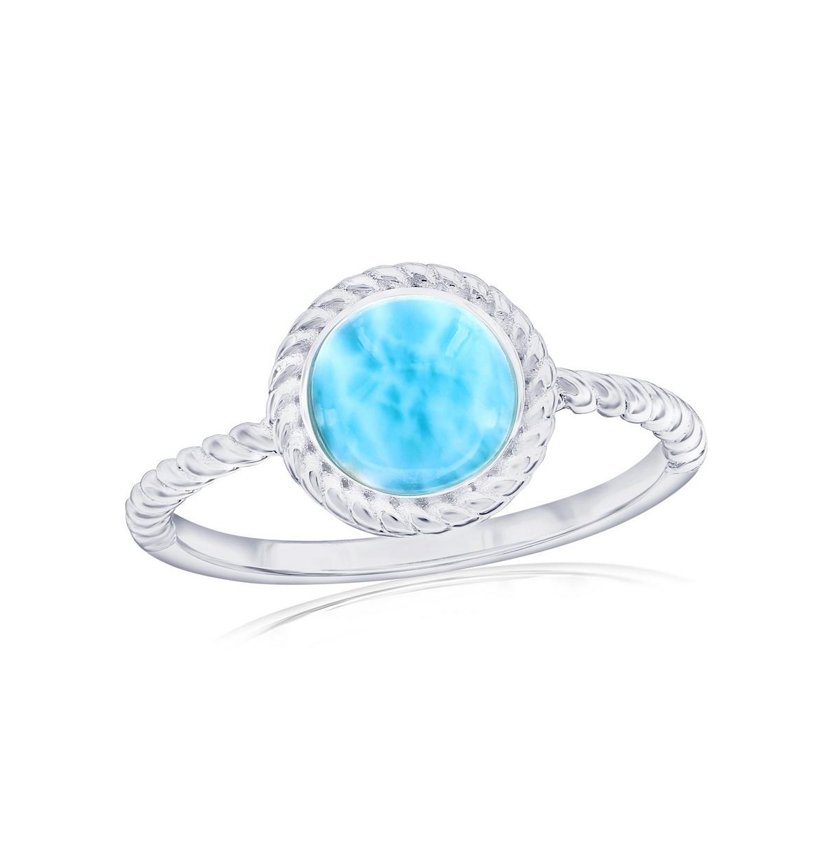 Sterling Silver, Round Larimar Rope Design Ring - Blue
